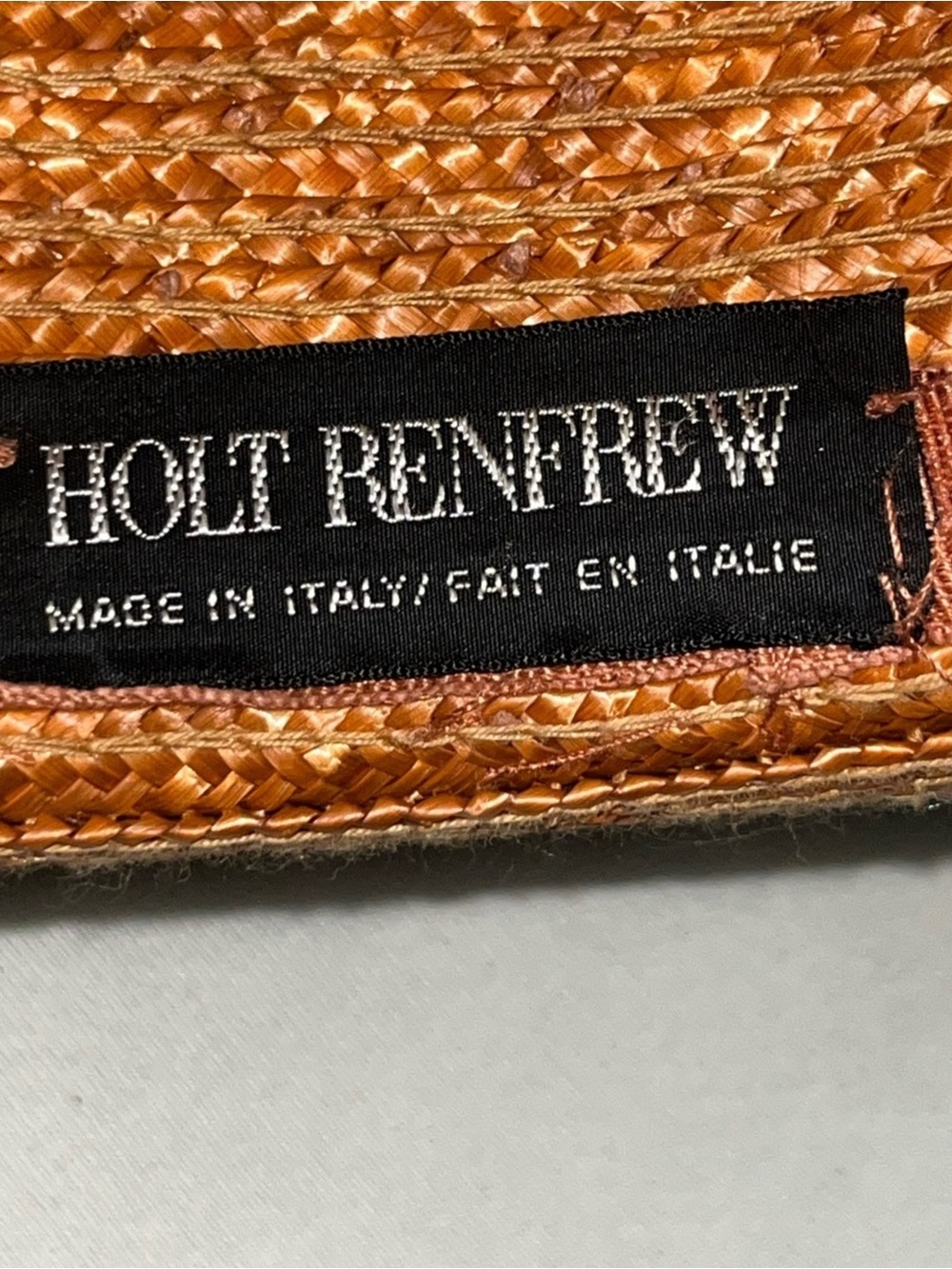HOLT REFREW WIDE BRIM STRAW SUN HAT - COGNAC BROWN - Picture 3 of 5